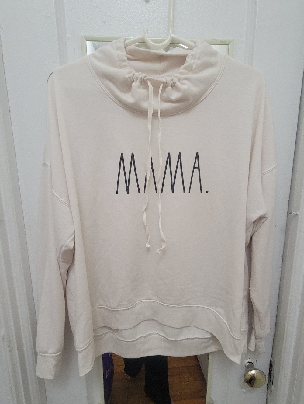 Rae Dunn MAMA. Funnel Neck Sweatshirt - Cream L EUC
